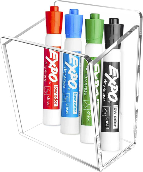 Magnetic Marker Holder for Whiteboard, Fridge, Locker, Adhesive Dry Erase Marker Organizer, Acrylic Pen Holder with 3M Transparent Tapes and Magne...