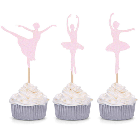 24 Counts Pink Ballerina Cupcake Toppers Ballet Girl Baby Shower Birthday Party Decorations Picks …...