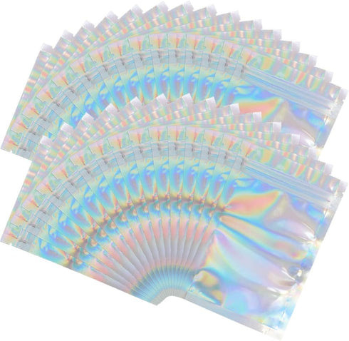 100 Pieces Mylar Holographic Resealable Bags - 3 x 4" Smell Proof Bags, Foil Pouch for Party Favor Food Storage (Holographic Color, 3 x 4 Inch)...