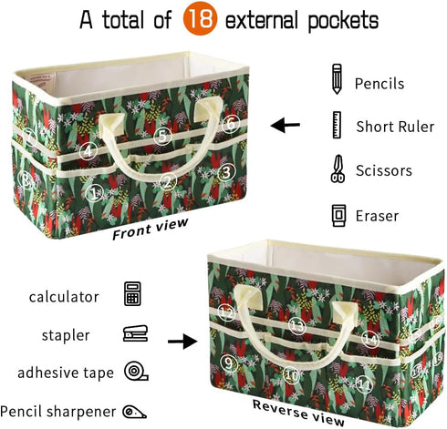 E-WEICHEN Craft Organizer Tote Bag Art Storage Caddy with Multiple Pockets Storage Containers for Art,Craft,and Office Supplies Storage Tropical R...