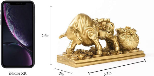 BRASSTAR Resin Fengshui Statue Bull Bring Gold Attract Wealth Fortune Luck Gather Wall Street Business Gifts Financial Securities Mascot Office Ho...