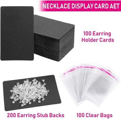 anezus Earring Cards, Earring Packaging Holder Cards Earring Display Cards with Earring Bags and Earring Backs for Necklace Jewelry Packaging Blac...