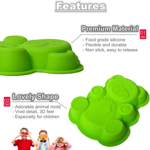 3D Bear Mousse Cake Mold Set, Approx. 8.5 Inch Cake Baking Mold - Novelty Silicone Cake Pan for Kids, Nonstick Bakeware, 8.46 x 6.89 x 0.98 Inches...