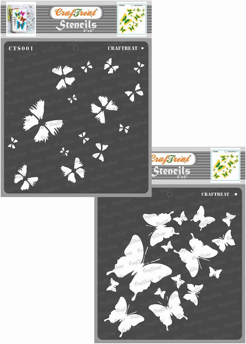 CrafTreat Reusable Layered Butterfly Stencils for Painting on Wood, Paper, Fabric, Floor, Wall and Tile - 2 Step Butterfly - 2 Pcs - Size: 6x6 Inc...