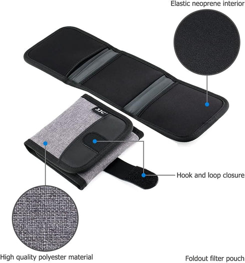JJC Lens Filter Pouch Case for Circular Filter Up to 82mm (37mm 40.5mm 49mm 52mm 55mm 58mm 62mm 67mm 72mm 77mm), 3-Pocket Lens Filter Wallet Stora...