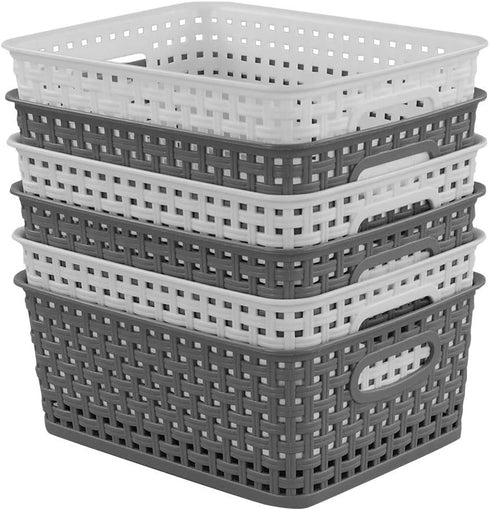 Idomy 6-Pack Plastic Storage Baskets/Bins, Rectangle...