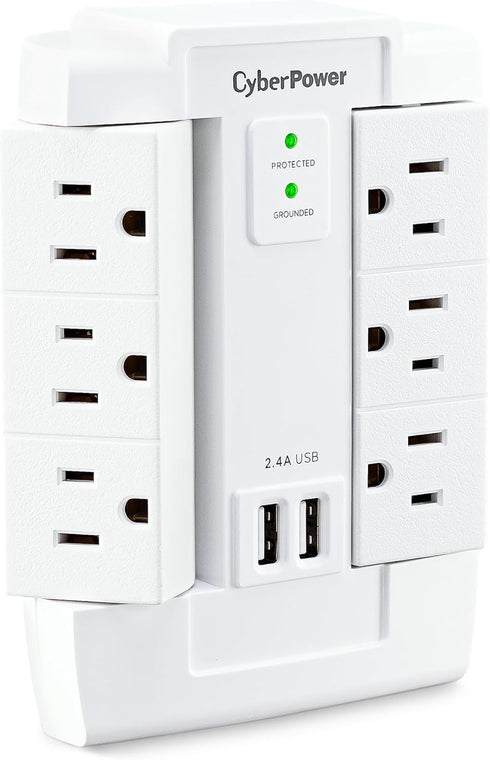 CyberPower CSP600WSURC2 Surge Protector, 1200J/125V, 6 Swivel Outlets, 2 USB Charging Ports, Wall Tap Design, White...