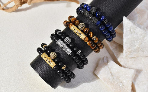 Tiger Eye Gemstone Beaded Stretch Bracelet For Men 8MM Natural Stone Beads Bracelet Set Adjustable Bracelet Best for Men Women Gifts...