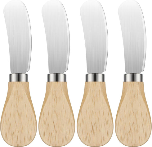 4 Pcs Cheese Spreader Set with Wooden Handle Mini Butter Knives Stainless Steel Cheese Slicer Small Cocktail Cutter for Charcuterie Boards Appetiz...