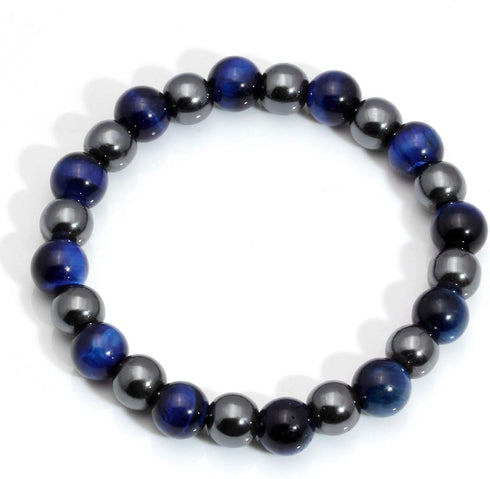 MILAKOO 3Pcs Blue Tiger Eye Bracelets for Men Women Distance Stretch Wristband Stone Hematite Cuff...