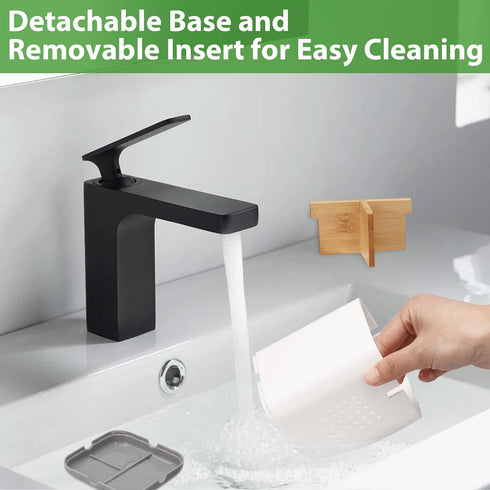 Boperzi Toothbrush and Toothpaste Holder with Bamboo Divider for Bathroom Countertop Organizer, Plastic Detachable Anti-Slip Large Electric Toothb...