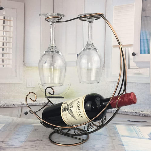 Homya Tabletop Metal Wine Bottle Rack Elevated Vertical Countertop Wine Glass Display Organizer, Dining Table Offers Wine Glasses as Gifts, Holds ...