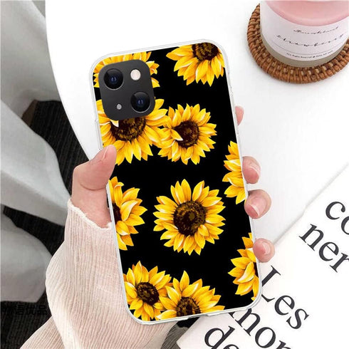 Case for iPhone 13 Mini, Sunflower Floral Pattern, Shockproof Soft Silicone Slim Cute Yellow Flower Case Compatible with iPhone 13 Mini 5.4 Inch...