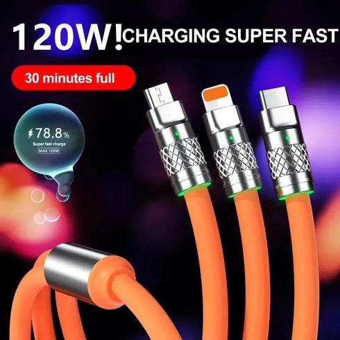 3 in 1 120W Fast Charge Cable, Zinc Alloy One Drag Three...
