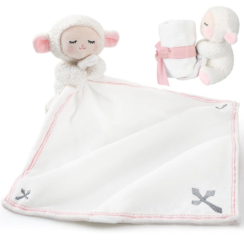 Baptism Gifts for Baby Girl Boys Lamb Security Blankets Baptism Lamb with Christian Cross Soft Bedtime Newborn Toy(Pink)...