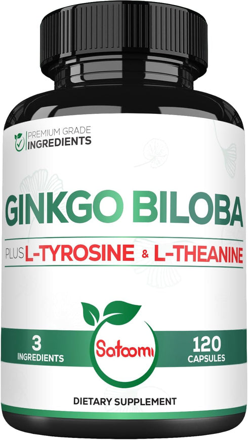 1000mg Ginkgo Biloba Supplements with L-Tyrosine, L-Theanine - 120 Capsules for 2-Month Supply - Support Focus, Mermory Function, Brain Health & V...