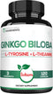 1000mg Ginkgo Biloba Supplements with L-Tyrosine, L-Theanine - 120 Capsules for 2-Month Supply - Support Focus, Mermory Function, Brain Health & V...