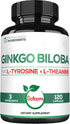 1000mg Ginkgo Biloba Supplements with L-Tyrosine, L-Theanine - 120 Capsules for 2-Month Supply - Support Focus, Mermory Function, Brain Health & V...