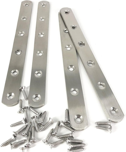 4 Pack Flat Straight Bracket Mending Plate for Wood Stainless Steel Straight Brackets 195mm / 7.7" Wood Brace with Screws...