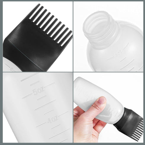 Pimoys 2 Pack Root Comb Applicator Bottle 6 Ounce, Oil Applicator for Hair Dye, Hair Oiling Bottle Applicator Brush with Graduated Scale...