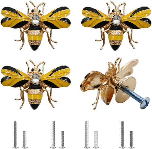 brandname SCRTB 4 Pcs Cute Bee Shaped Cabinet Knobs Cupboard Closet Drawer Wardrobe Door Dresser Insect Handle Home Yellow Decorative Hardware Fur...