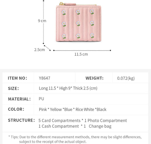 MEISEE Small Wallet for Girls Women Tri-folded Wallet Cash Pocket Card Holder Coin Purse with ID Window elegant youthful and cute -flowers-white...