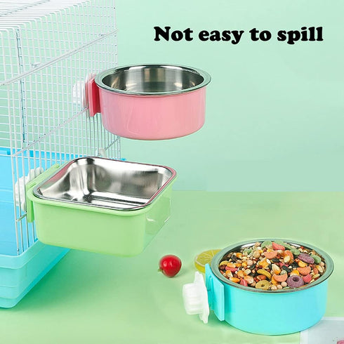 Love Dream Crate Dog Cat Bowls, Removable Stainless Steel Hanging Pet Cage Bowls Kennel, Food Water Feeder Bowls with Bolt Holder for Puppy Cat Ra...