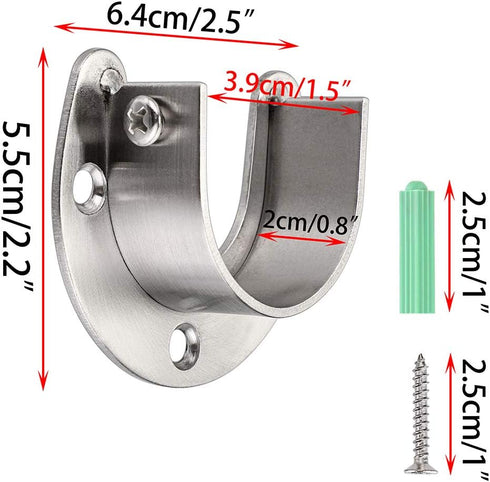 OwnMy 4 Packs Closet Rod End Supports 1-1/2" Diameter, U Shaped Stainless Steel Closet Pole Sockets Flange Rod Holder for Closet Wardrobe Shower C...