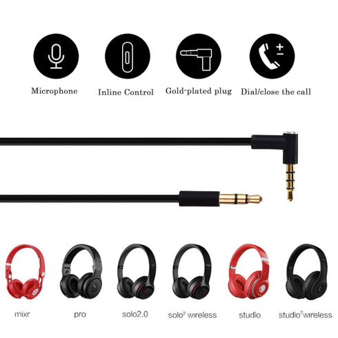 Replacement Audio Cable Cord Wire with in-line Microphone and Control Compatible with Beats Headphones Solo, Studio, Pro, Detox, Wireless, Mixr, E...