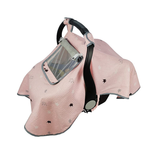 ICOPUCA Car seat Covers for Babies, Muslin carseat Cover Girls, carseat Canopy with Window, Light Weight, fit Summer/Autumn/Spring, Pink Crown, Pe...