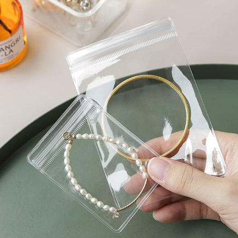 100PCS Jewelry PVC Storage Bags Self Seal Small Pouches Zipper Bag Clear Rings Earrings Packing Jewelry Transparent Lock Bags for Holding Jewelrie...