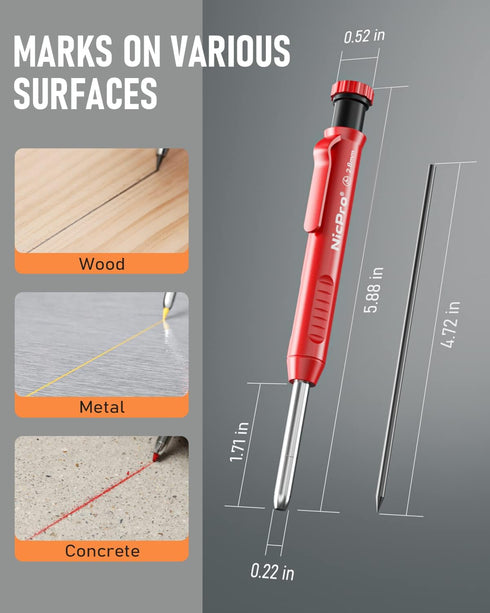 Nicpro 10 Pack Carpenter Pencil Set with Sharpener, Mechanical Carpenter Pencils with 21 Refill, Automatic Center Puncha and Carbide Scribe Tool, ...