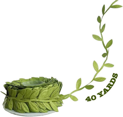 Leaf Ribbon 40 Yard Fabric Ribbons Roll Green Leaf Ribbon 1" Width Artificial Olive Leaf Trim Ribbon or Gift Wrapping Craft DIY...