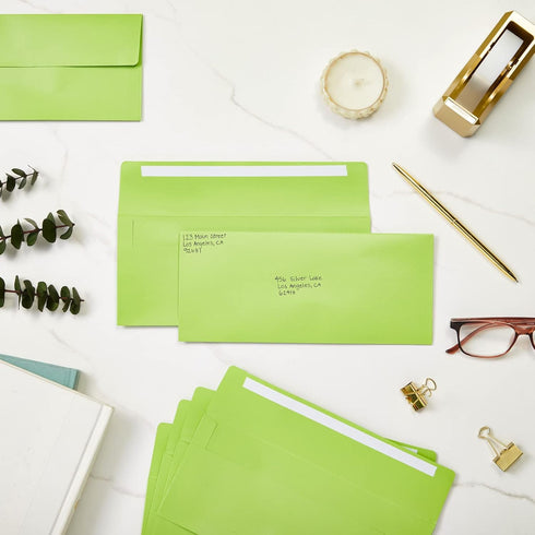 50 Pack #10 Business Envelopes for Invitations, Green Metallic with Square Flap (4 1/8 x 9 1/2 In)...