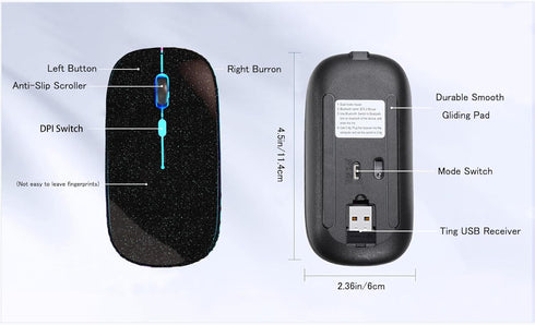 Wireless Bluetooth Mouse,LED Rechargeable Silent Slim Laptop Mouse,Portable(BT5.2 or USB 2.4GHz) Dual Mode Computer Mice for Laptop,ipad Tablet,De...