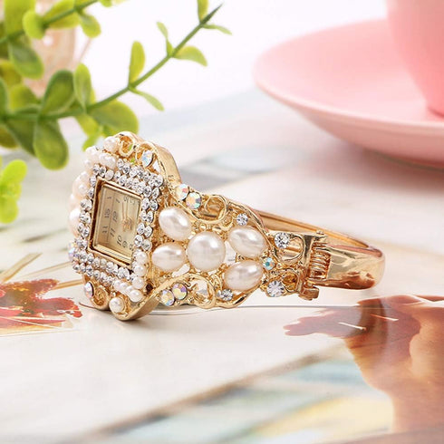 Weicam Women Bracelet Square Dial Quartz Bangle Wrist Watch Lady Diamond Pearl Jewelry Watches Gold Color...