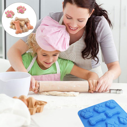 3 Pcs Silicone Molds Puppy Dog Paw & Bone Shaped 2 in 1, 8-Cavity, FineGood Reusable Ice Candy Trays Chocolate Cookies Baking Pans, Oven Microwave...