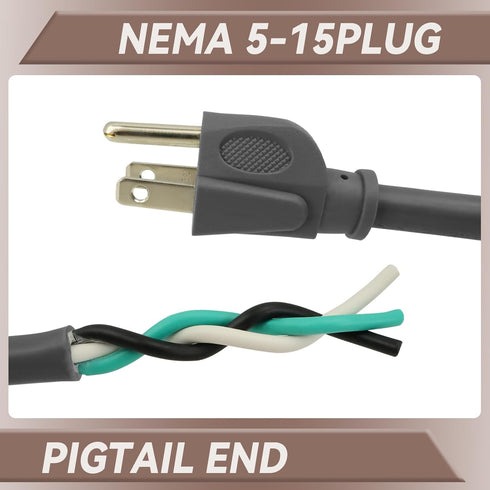 Industries Inc 3-Wire Appliance and Power Tool Cord, 3 ft, 14 AWG, 15A/125V AC, 1875w, Grey, 2pack...
