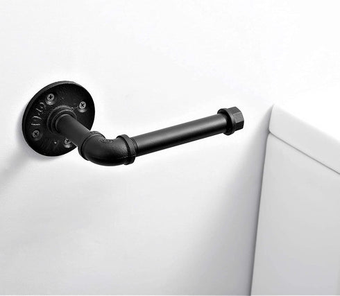 Industrial Style Toilet Paper Holder Vintage Metal Iron Pipe Wall Mounted Towel Rack Roll Holder for Bathroom Kitchen Bedroom,Rust Free,Matte Blac...