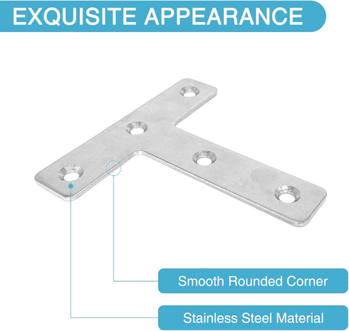 8PCS 3.23'' x 3.23'' T Shape Flat Bracket, Stainless Steel Mending Plate for Wood Desk Chair Cabinet Drawer Closet Frame Furniture with 40PCS Scre...