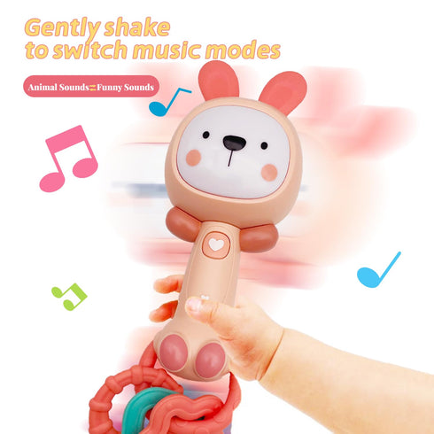 Musical Rabbit Light-Up Toy and Teething Ring for Toddlers Sensory Chew and Fine Motor Skills Toy Baby Rattle and Teething Toys for 6 12 18 Month ...