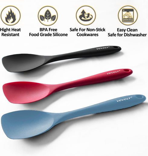 Upgrade Silicone Spatula Spoon Set,VOVOLY Heat Resistant Rubber Spoonula, Seamless Non-Stick Flexible Scrapers for Baking Mixing Tool,3 Pack,Starr...