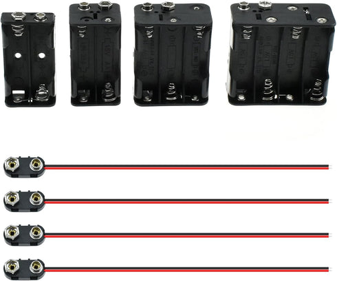 SDTC Tech 2/4/6/8 x 1.5V AA Battery Holder with Snap Connector Kit Include 3/6/9/12 Volt Battery Case Box and I Type Hard Shell Clip Buckle Lead W...