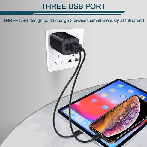 AILKIN 3 USB Wall Charger, Triple Charger Adapter, Fast Charging Block Home Charger Station Block Cube Plug for iPhone, Samsung Galaxy, LG, Motoro...