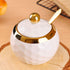 WHJY Ceramic Sugar Bowl with Lid and Spoon, Golf Design Porcelain Salt Bowl Salt Container, Modern Spice Box Seasoning Jar for Home and Kitchen Co...
