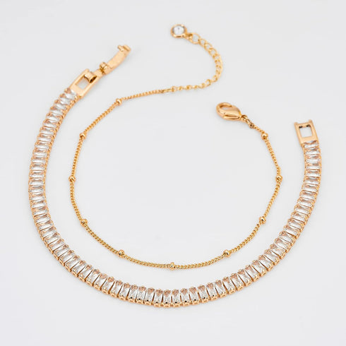 Bracelet for Women Gold Layered Set 14K Gold Filled Stackable Bracelets Trendy Figaro Satellite Chain Cuban Link Minimalist Dainty Bracelet Tennis...