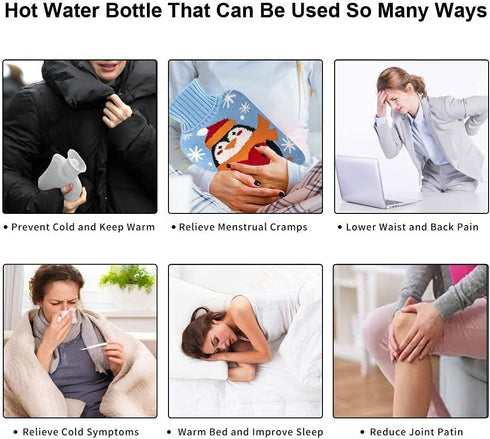 Hot Water Bag Hot Water Bottle 2 Liter with Knit Cover - Great for Cramps, Pain Relief & Cozy Nights - Water Heating Pad - Feet & Bed Warmer for A...