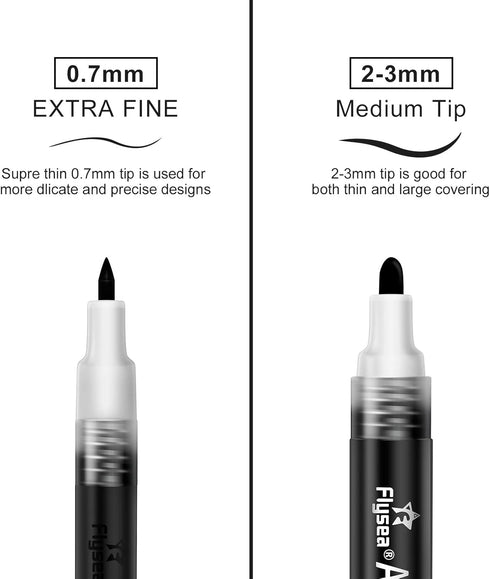 Black Acrylic Paint pens (6 Pack) Variety Pack - Extra Fine 0.7MM & Medium Tip 2-3MM - Water Based Paint Markers for Rock Painting, Stone, Ceramic...
