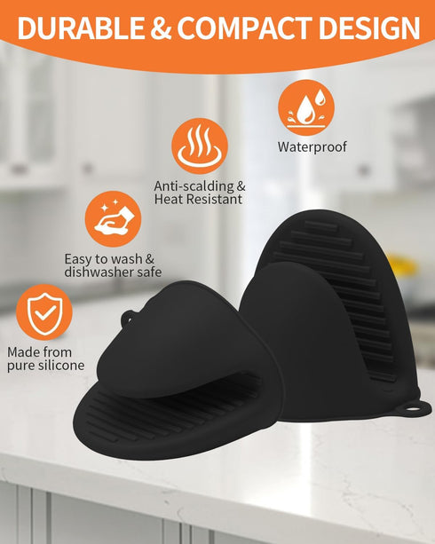 4PCS Silicone Oven Mitts, Thicken Mini Oven Mitts Silicone Heat Resistant, Silicone Oven Gloves for Kitchen, Pinch Mitts Potholder for Kitchen Coo...