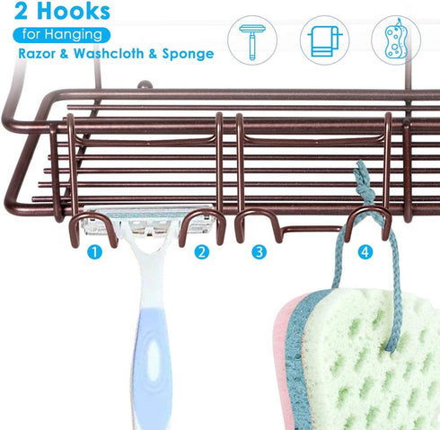 Nieifi Shower Caddy Shelf with Hooks Storage Rack Organizer Adhesive Stainless Steel without Drilling for Bathroom, Lavatory, Washroom, Restroom, ...